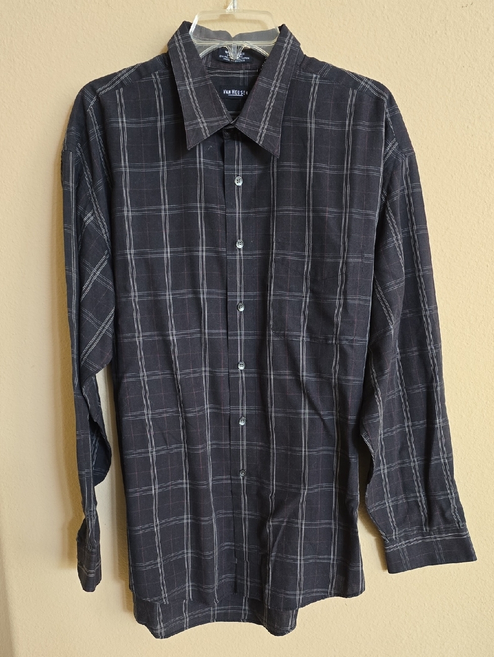 Van Heusen Men's Black Windowpane Plaid Button-Down Shirt